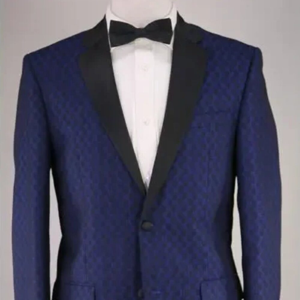 Ben Sherman Blue/Black Geometric Print Smoking Tuxedo Dinner Jacket 38R